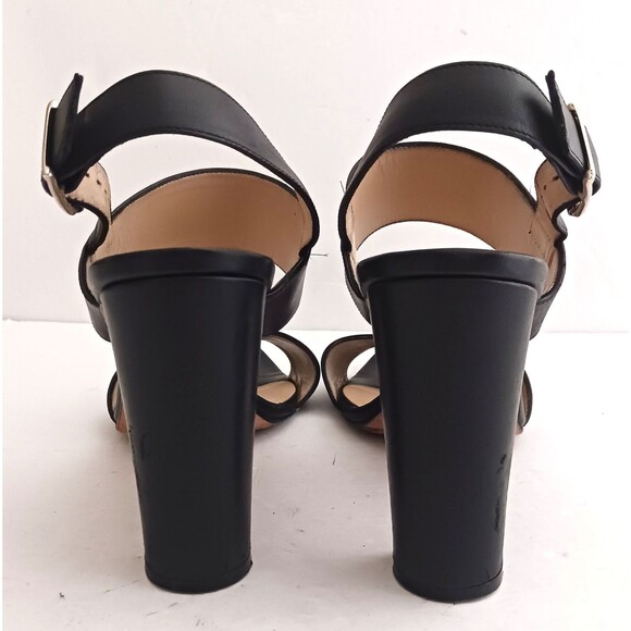 Manolo Blahnik Khan Blk Calfskin Leather Slingback Heeled Sandal EU 37.5 US 7.5 - Picture 4 of 13